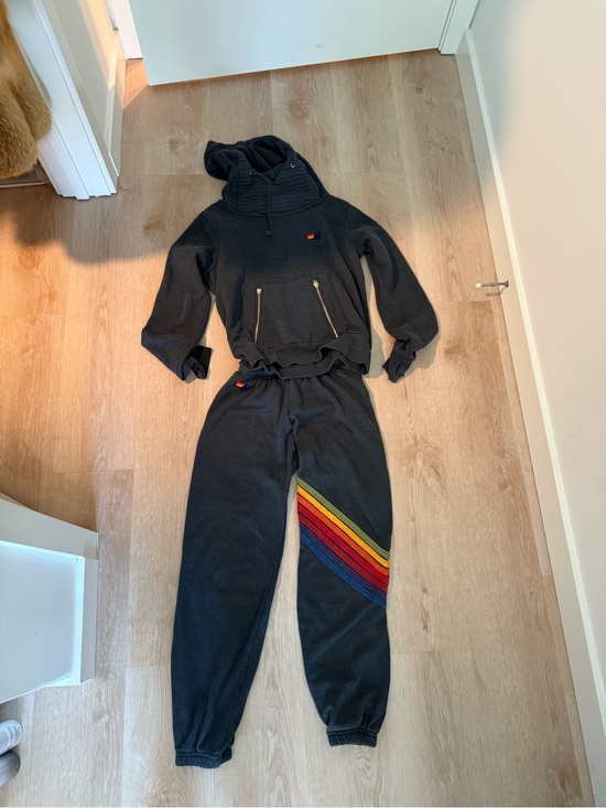 Aviator Nation Tops - Aviator nation $400 set Charcoal Hoodie & Jogger Set with Rainbow Stripe
